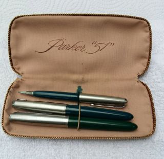 Vtg Parker 51 Fountain Pen And Pencil Set With Parker 21 Fountain Pen In Case