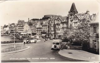 Oban,  Station Hotel & George Street,  Old Buses & Cars - Real Photo By Valentine