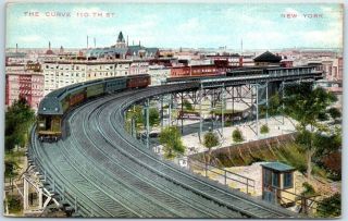1910s York City Postcard " The Curve 110th Street " Subway Train -