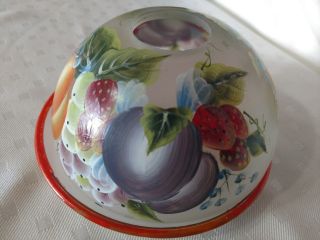 Hand Painted Glass Lamp Shade Globe & Plate Fruit Plums Strawberry Grapes Orange