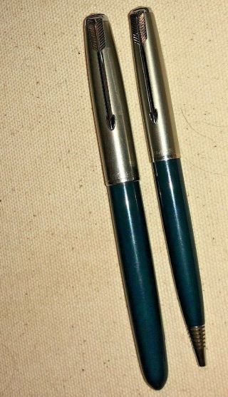 Vintage Parker 51 Arrow Fountain Pen & Mechanical Pencil Set In Green Lqqk