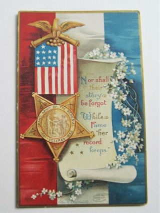 Vintage Patriotic Gar Postcard Signed Ellen Clapsaddle Eagle American Flag