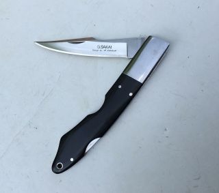 G.  Sakai Lockback Folding Knife Designed By Masao Takahashi Black Linen Micarta