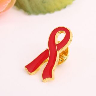 50pcs Red Ribbon Charity Ribbon Awareness Brooch Pin Hiv Aids Stroke Badge