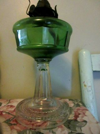 Antique Oil Lamp Forest Green And Clear Beaded
