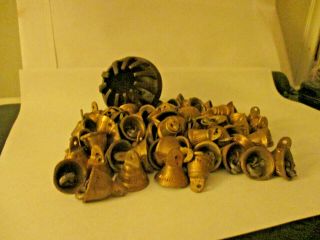 Brass Bells Vintage 76 Small Bells 1 Large Etched Elephant Claw Bell
