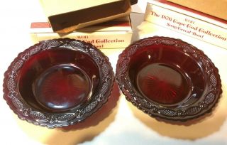 Set Of 2 Avon Cape Cod Ruby Red 9 " Serving Bowls W/ Boxes