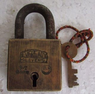 Vintage Old Collectible Brass Eveready 4 Levers Padlock,  Rare