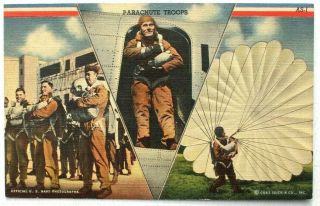 Vtg 1900s Official U.  S.  Navy Photographs Parachute Troops Postcard (14 Of 1000)