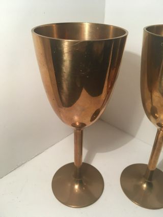 Set of 2 Vintage 7 ¼” Tall Brass Wine Goblets 3 2