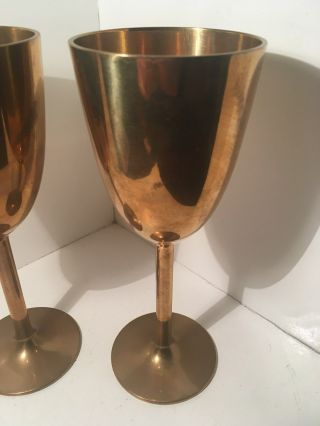 Set of 2 Vintage 7 ¼” Tall Brass Wine Goblets 3 3