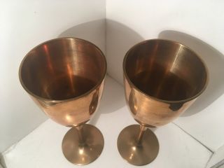 Set of 2 Vintage 7 ¼” Tall Brass Wine Goblets 3 4