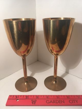 Set of 2 Vintage 7 ¼” Tall Brass Wine Goblets 3 5