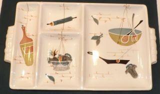 Retro Patio Hand Painted 4 Section Tray Snacks Large Plate 1950’s
