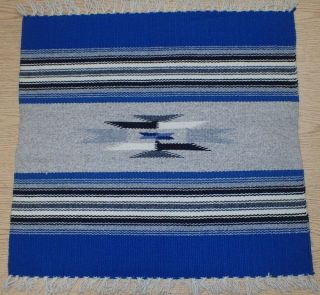 Vintage Chimayo Ortega’s Southwest Pattern Wool Rug Blue - Grey 21x21