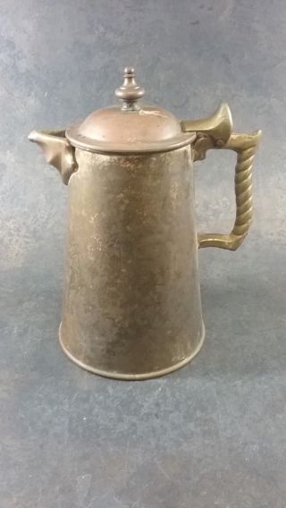 Vintage Colonial Virginia Handmade Brass Coffee Pot Kettle 9.  5 " Hinged Lid