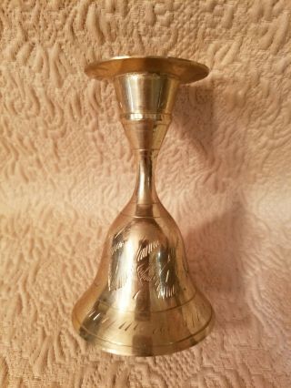 Vintage Solid Brass Double Duty Taper Candle Holder Dinner Bell 3/3/4 "
