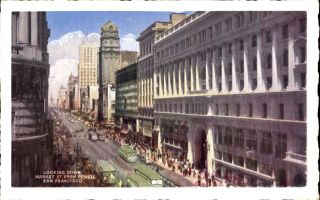 Market Street From Powell San Francisco California Trolley Cars Vintage Pc