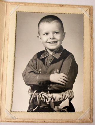 Old Photo Boy Cowboy Western Shirt Fringe Guns 1940s 1950s 5x7