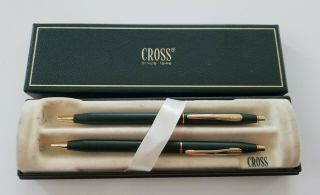 Cross Century Classic Ballpoint Pen Mechanical Pencil Set Green 23k Gold Fill
