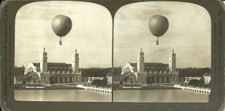 Rare 1905 Portland Lewis & Clark Exposition Stereoview - Hot Air Balloon & Lake