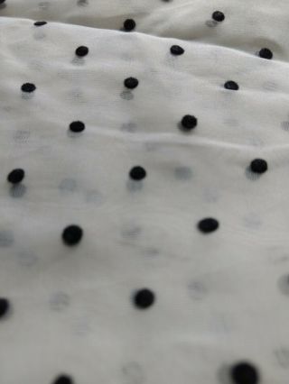Vintage Sheer Polka Dot Flocked Fabric White With Black Velvet Polka Dots.