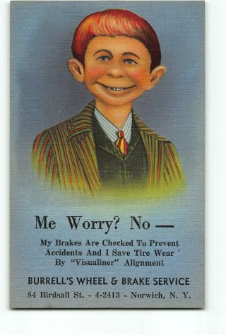 Alfred E.  Neuman Comic Postcard 1930 - 1950 Norwich Ny Burrell 