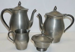 Vintage International Pewter Set 276 Coffee & Tea Pot W/lids & Sugar/creamer
