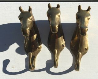 3 Piece Vintage Brass Horse Head Wall Mount Hooks & Coat Hangers 3.  5 Inches