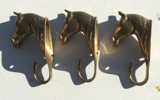 3 Piece Vintage Brass Horse Head Wall Mount Hooks & Coat Hangers 3.  5 Inches 2
