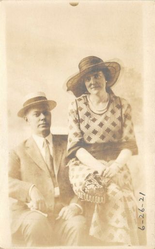 1920s Rppc Real Photo Postcard Man Woman In Fancy Dress Art Deco Beaded Purse