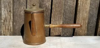 Vintage Copper Turkish Coffee Pot With Lid And Wooden Handle 9 " H