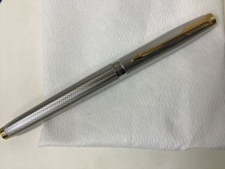 Rare Parker 75 " Grain D`orge Fountain Pen Silver Made In France 18k Gold Nib