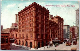 Vintage York City Postcard " Metropolitan Opera House " Street Scene 1911