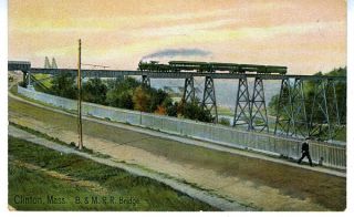 1910 Postcard B.  & M.  Railroad Bridge With Train At Clinton Mass