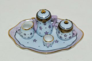 Limoges Box Eximious Miniature Tea Set Tray Tea Pot Sugar Creamer Cup Hinged