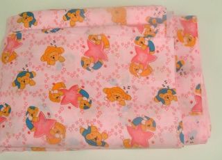 Vtg Fabric Baby Bears Stars Pink Sleep Slumber 3 Yds Craft Sew