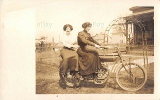 Antique Rppc Indian Motorcycle Real Photo Postcard 2 Women Died Bike Cycle Early