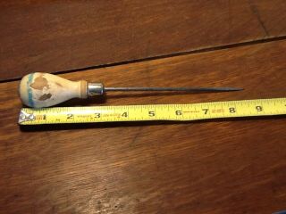 Vintage Wood Handle Scratch Awl Marking Tool Leather Punch 8.  5 Inch Long