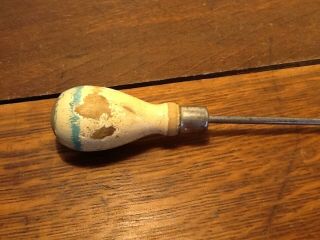 VINTAGE WOOD HANDLE SCRATCH AWL MARKING TOOL LEATHER PUNCH 8.  5 inch long 3