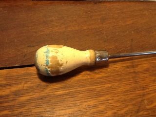 VINTAGE WOOD HANDLE SCRATCH AWL MARKING TOOL LEATHER PUNCH 8.  5 inch long 5
