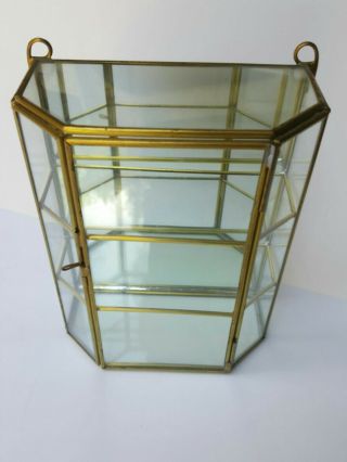 Vtg Display Case,  Glass And Brass,  With Mirror Back Plate Table Top Or Wall Hang