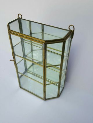 VTG Display Case,  Glass and Brass,  with mirror back plate TABLE TOP OR WALL HANG 6