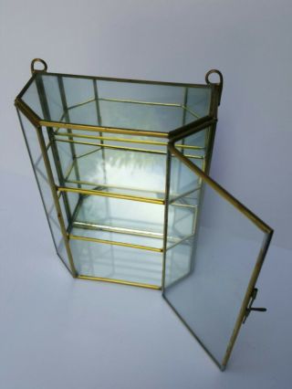 VTG Display Case,  Glass and Brass,  with mirror back plate TABLE TOP OR WALL HANG 7