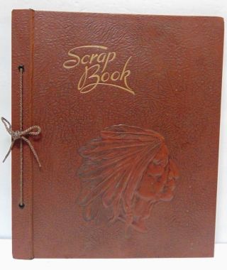 Vintage 1930’s Indian Chief Large Scrap Book Brown Western Photo Album Cover