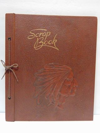 Vintage 1930’s Indian Chief LARGE Scrap Book Brown Western Photo Album Cover 2