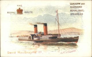 Glasgow & Highland Royal Mail Steamer Ships Rms Columba David Macbrayne Pc 2