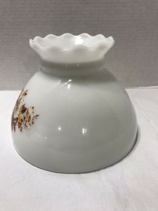 Vintage Oil Hurricane Lamp Shade 8” White Glass Brown Yellow Floral Flowers 2