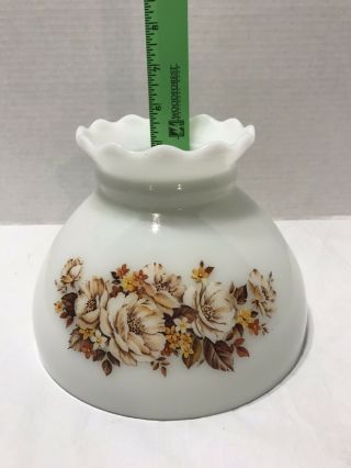 Vintage Oil Hurricane Lamp Shade 8” White Glass Brown Yellow Floral Flowers 5