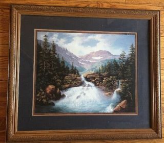 Home Interiors Mountain Stream Picture Framed Matted Rocks Fishing 29.  5 " X25.  5 "